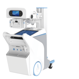 Imagen del sistema de radiografía móvil Mobile Spectra, destacando su diseño compacto, generador de alta frecuencia de 50 kW y capacidad de ofrecer imágenes radiológicas precisas en entornos clínicos como UCIs y salas de emergencia.