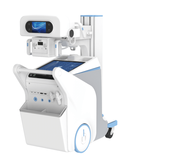 Imagen del sistema de radiografía móvil Mobile Spectra, destacando su diseño compacto, generador de alta frecuencia de 50 kW y capacidad de ofrecer imágenes radiológicas precisas en entornos clínicos como UCIs y salas de emergencia.